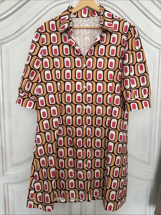 No Brand Dresses & Skirts - Retro Geometric 70's Mod‎ Shirt Dress Lightweight NWOT Women's Size Large